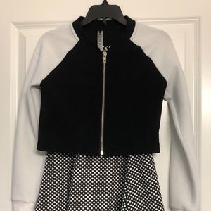 Girls Black and White Polka Dot Dress with Jacket